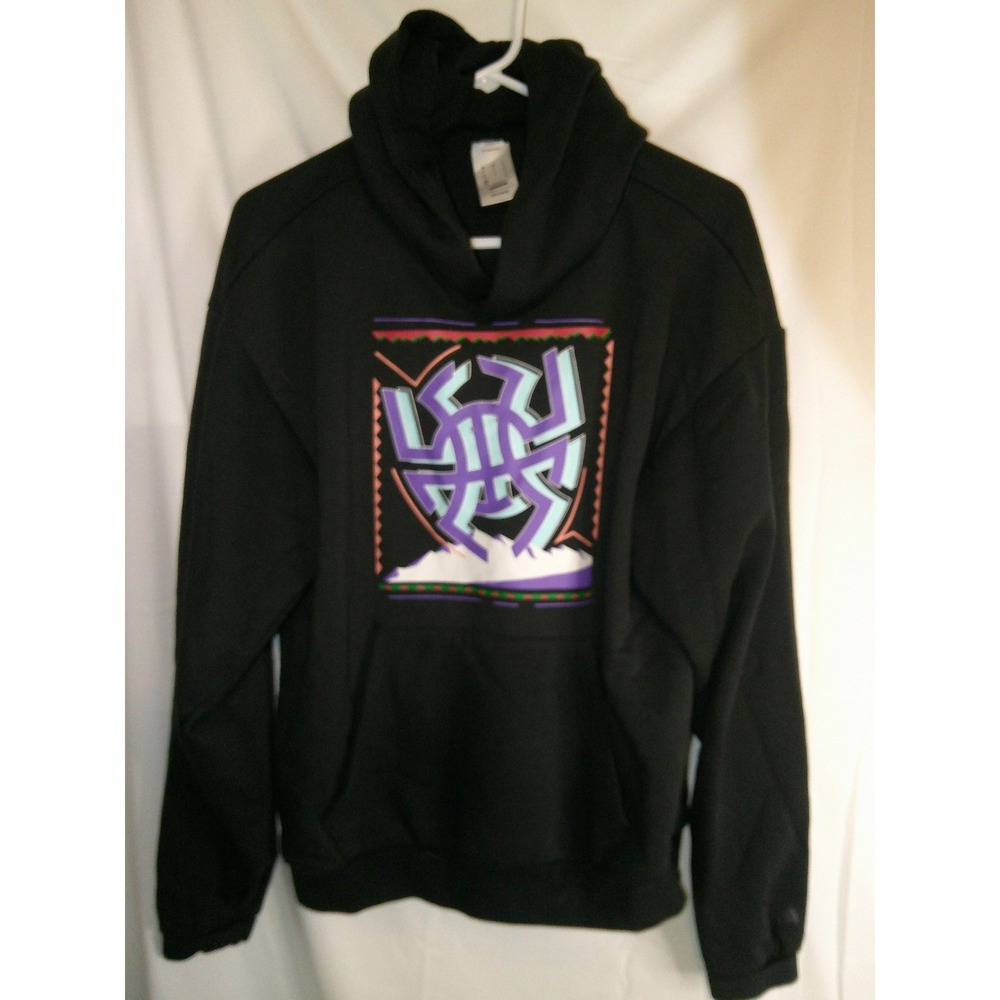Vintage Y2K Adidas Black Hoodie Pullover Graphic Print Mens Sweatshirt Small
